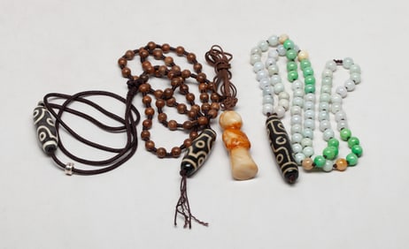 Estate Chinese Dzi Beads, Necklaces