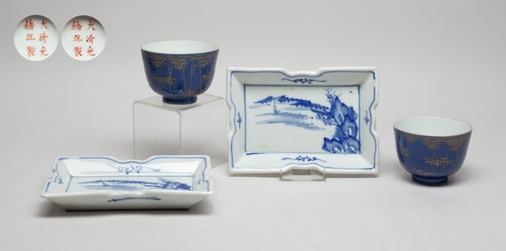 Chinese Export Porcelain Tea Cups & Dishes