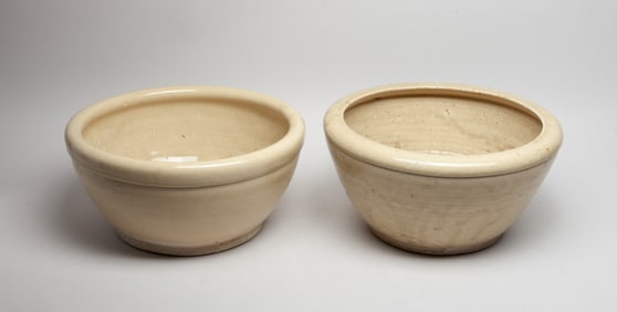 Two Vintage Salt Glazed Stoneware Garden Bowls