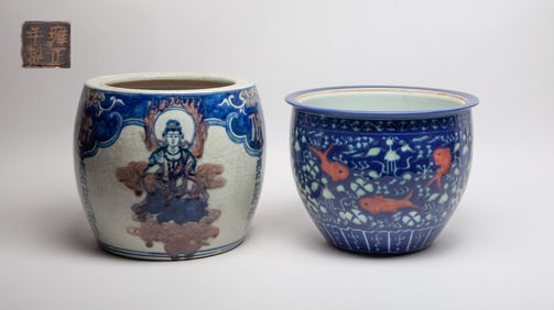 Two Chinese Export Garden Used Porcelain Pots