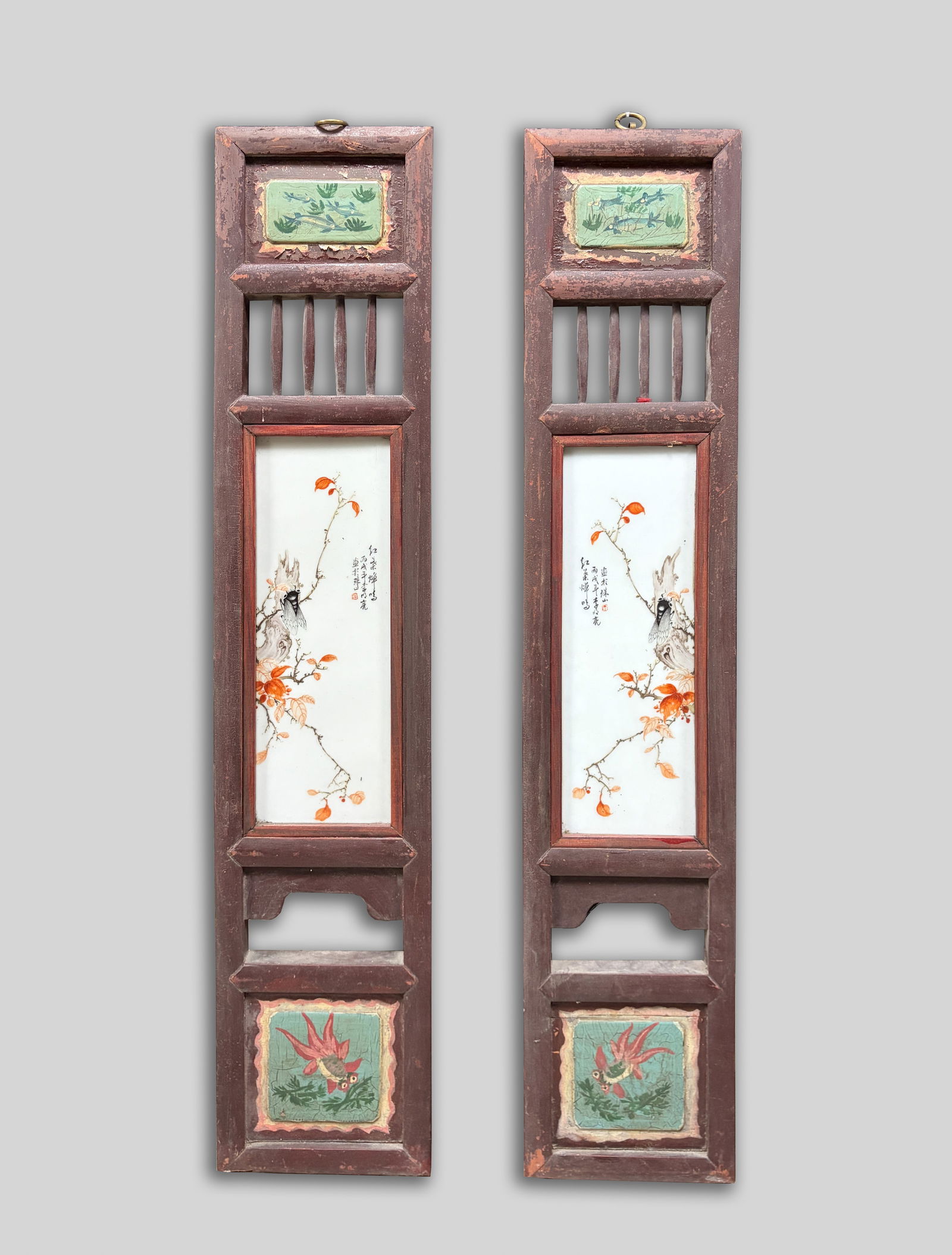 Two Chinese Wood Inlaid Porcelain Plaques (1 of 12)