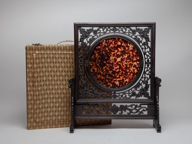 Chinese Export Wood Table Screen Inlaid Decor
