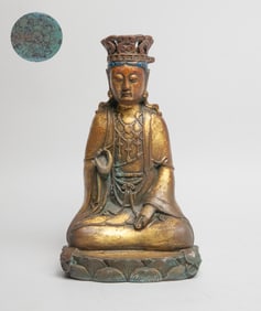 Estate Chinese Gilt Bronze Cabinet Buddha