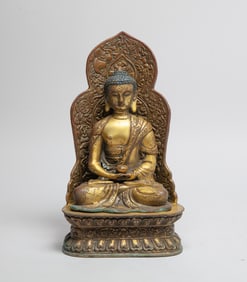 Estate Chinese Gilt Bronze Cabinet Buddha
