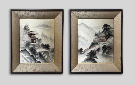 Two Vintage Asian Embroidered Paintings