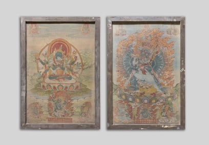 Rare Tibetan Embroidered Tangka with Wood Frame