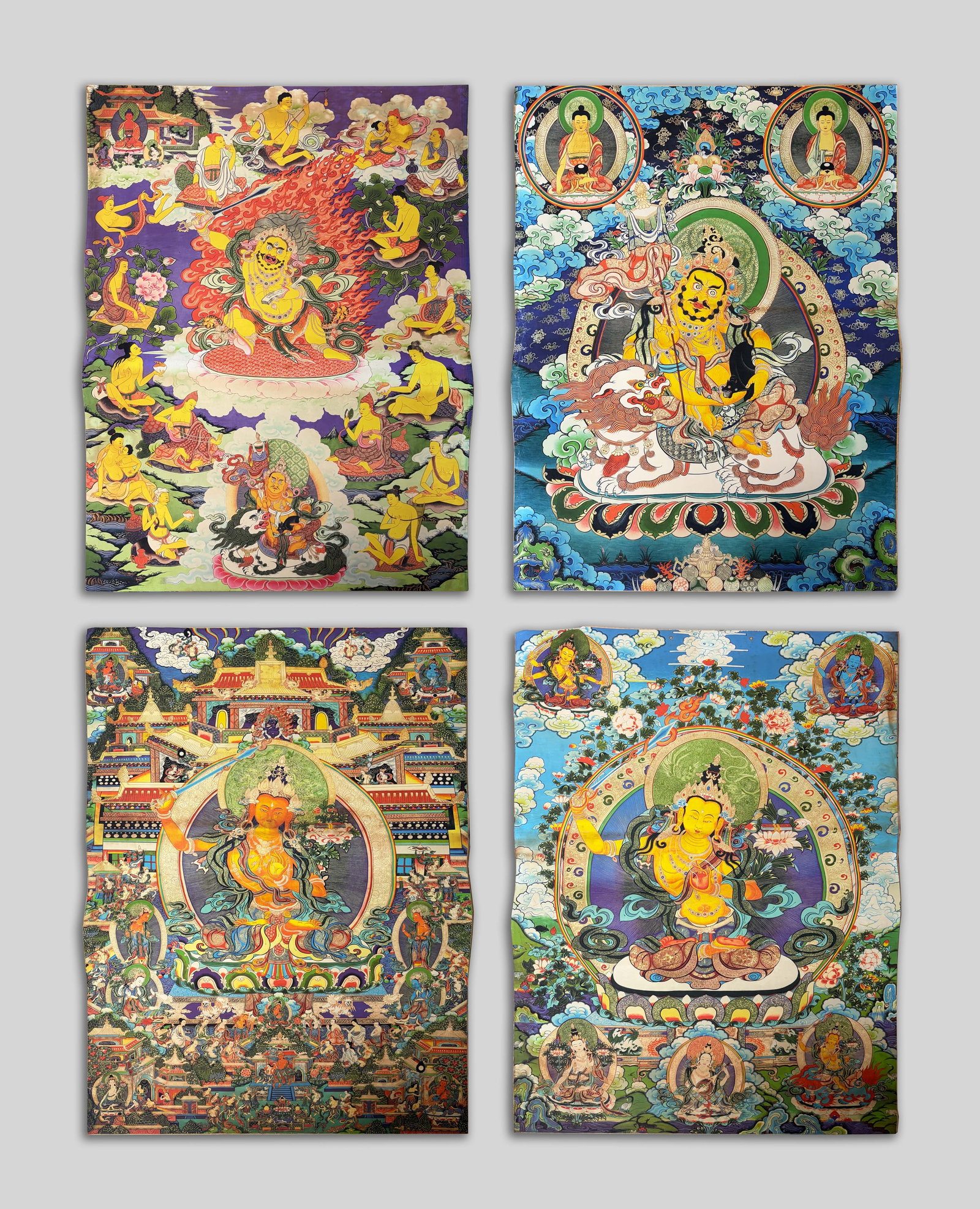Set Vintage Chinese/Tibetan Tangka: Set of four Chinese / Tibetan printed tangka. Approx. 35*27 inch (each).