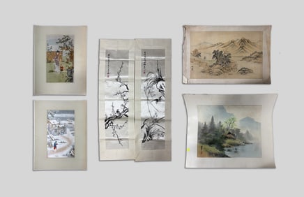 Set Chinese, Japanese Silk, Paintings, Decors
