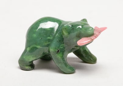 Vintage Spinach Jade Sculpture of Bear