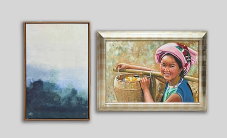 Two Vintage Oil Painting & Hanging Decor