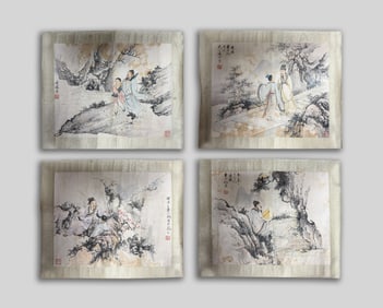 Set Vintage Chinese Watercolor Paintings