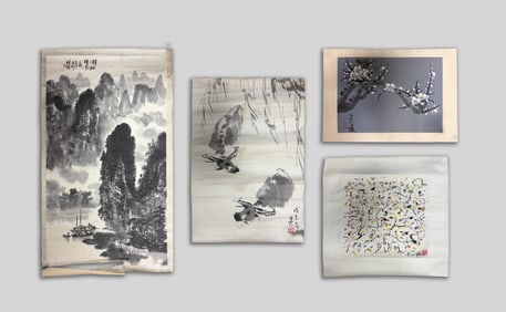 Set Vintage Chinese Watercolor Paintings