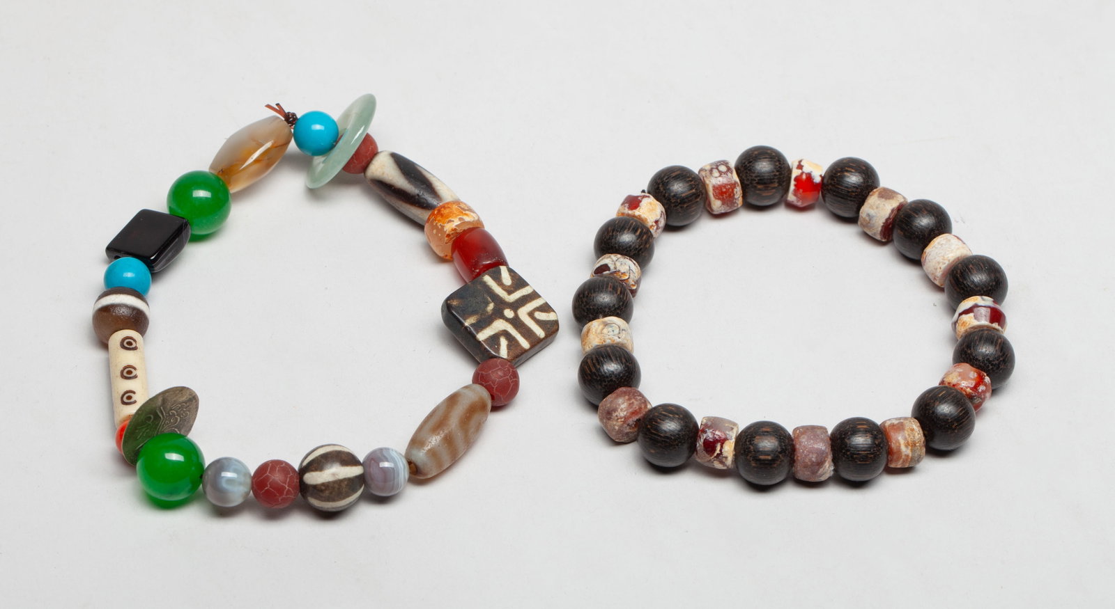 Chinese Export Mixed Beads Prayer Beads: Two strings of Chinese well carved mixed prayer beads. Approx. 0.95 inch L (longest bead).
