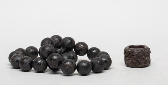 Chinese Export Agarwood Prayer Beads, Thumb Ring