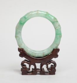 Chinese Export Colored Stone Bangle on Stand