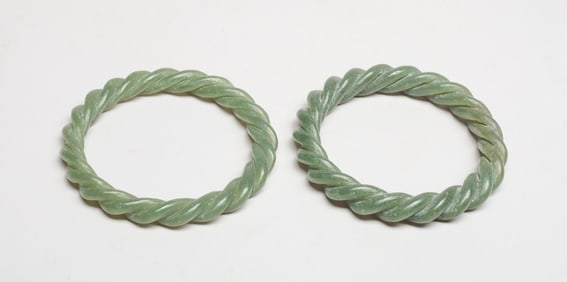 Two Chinese Carved Jade Bangles