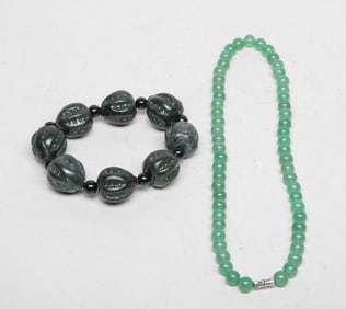 Chinese Export Jade Bracelet, Necklace
