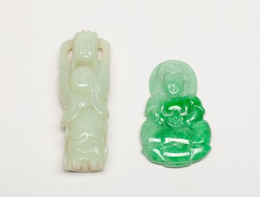 Two Chinese Export Jade Figure Pendants