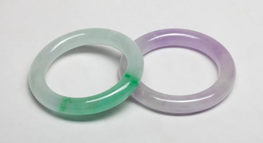 Two Chinese Export Colored Stone Bangles