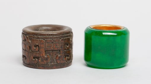 Chinese Agarwood & Peiking Glass Thumb Rings