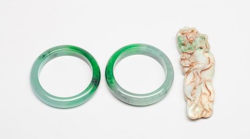 Estate Chinese Colored Stone Bangles, Pendant