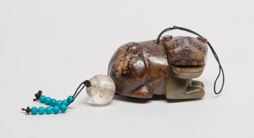 Estate Chinese Russet Jade Beast Pendant