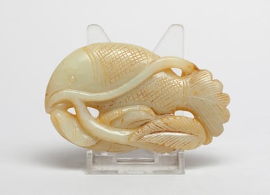 Chinese Jade Carved Large Pendant of Fish