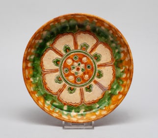 Chinese Sanchai Stoneware Deep Plate