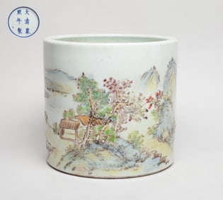 Large Chinese Famille Rose Porcelain Brush Pot
