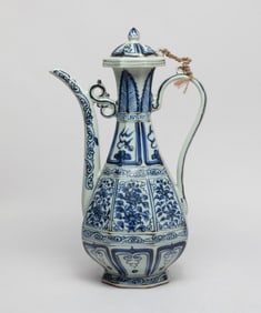Tall Chinese Blue & White Porcelain Pot