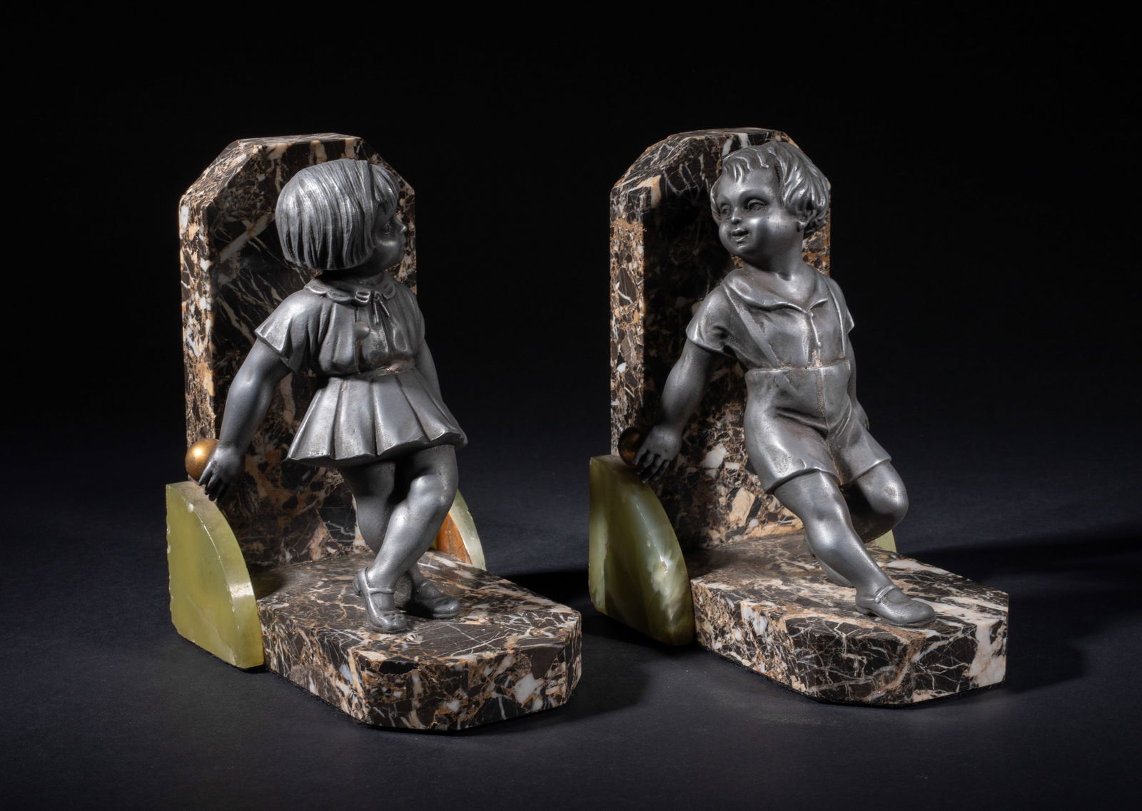 Two Antique Metal Bookends on Marble,1900s (1 of 14)