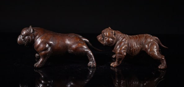 Two Bronze Table Sculptures of Dog