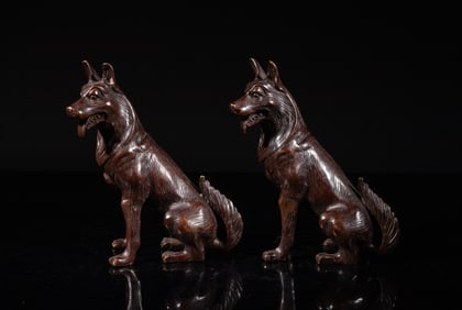 Estate Two Bronze Table Sculptures of Dog