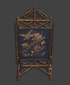 Antique Chinese Export Bamboo & Silk Screen