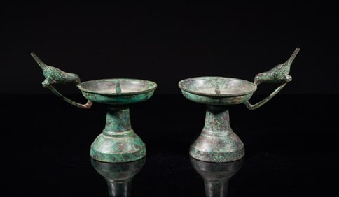 Two Roman Type Bronze Oil Lamps