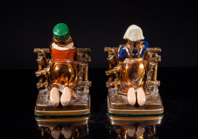 Two 1900-30s Painted Bronze Bookends