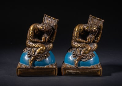 1920s Gilt Bronze Bookends of Lady