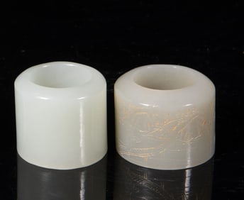 Estate Two Chinese Jade Carved Thumb Rings