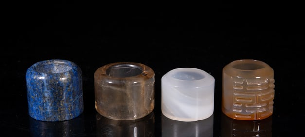 Estate Set Chinese Cameo Agate Thumb Rings