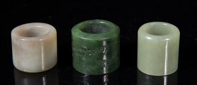 Set Chinese Jade Carved Thumb Rings