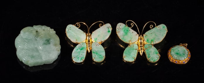 Set Chinese Jade Jadeite Pendants, Pins