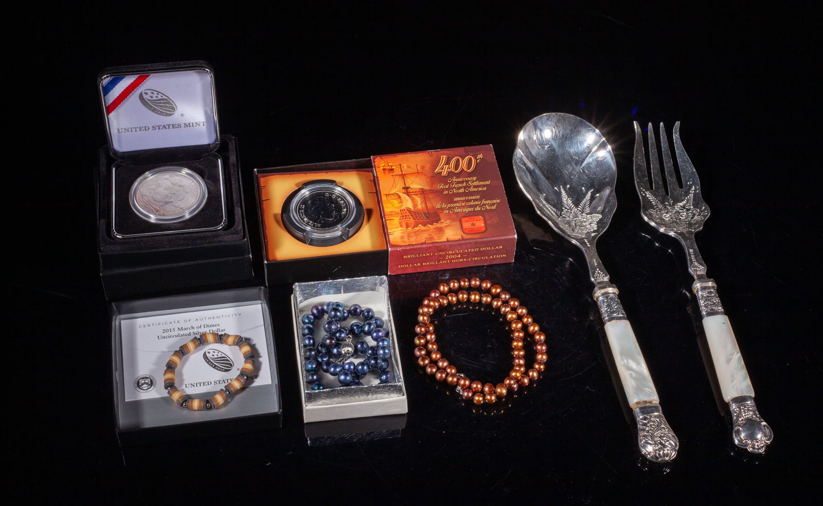 Sterling Coins, Sea Pearl Necklaces, Silver Plated (1 of 13)