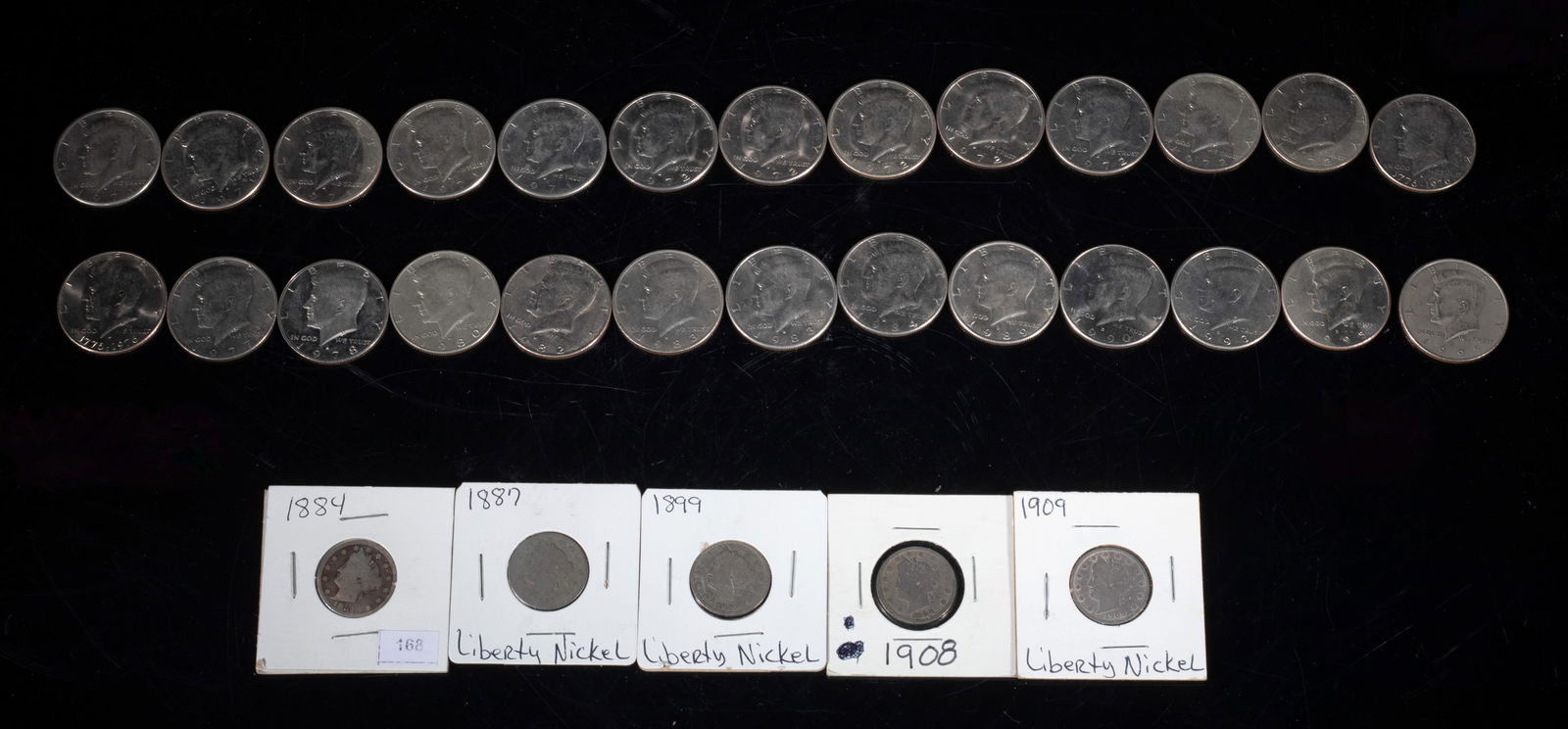 Collectible Antique-Vintage American Coins: Large group of American antique/ vintage half dollar coins and penny coins. Size varies.