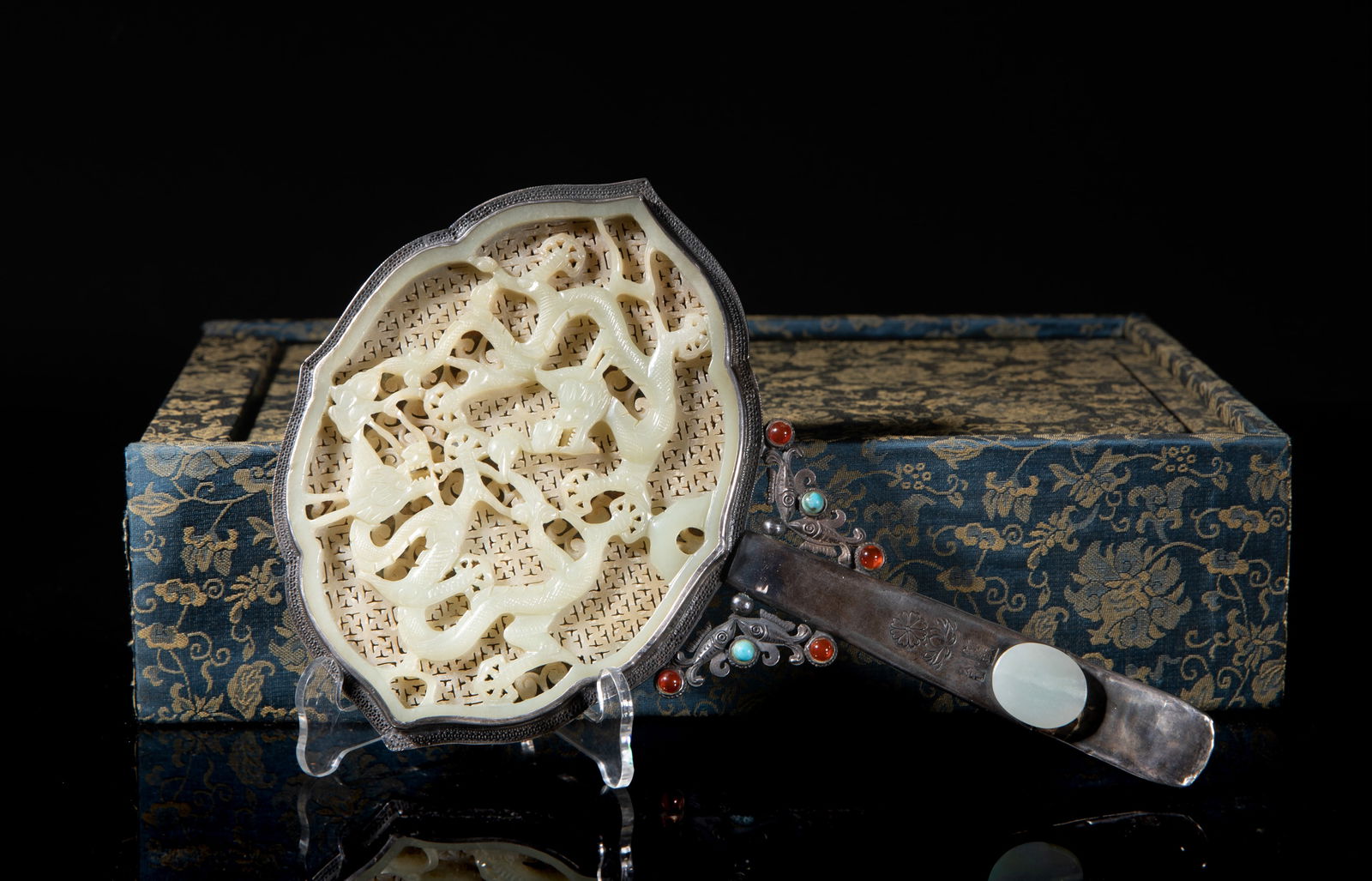 Chinese Sterling Silver Inlaid Jade Hand Mirror (1 of 17)