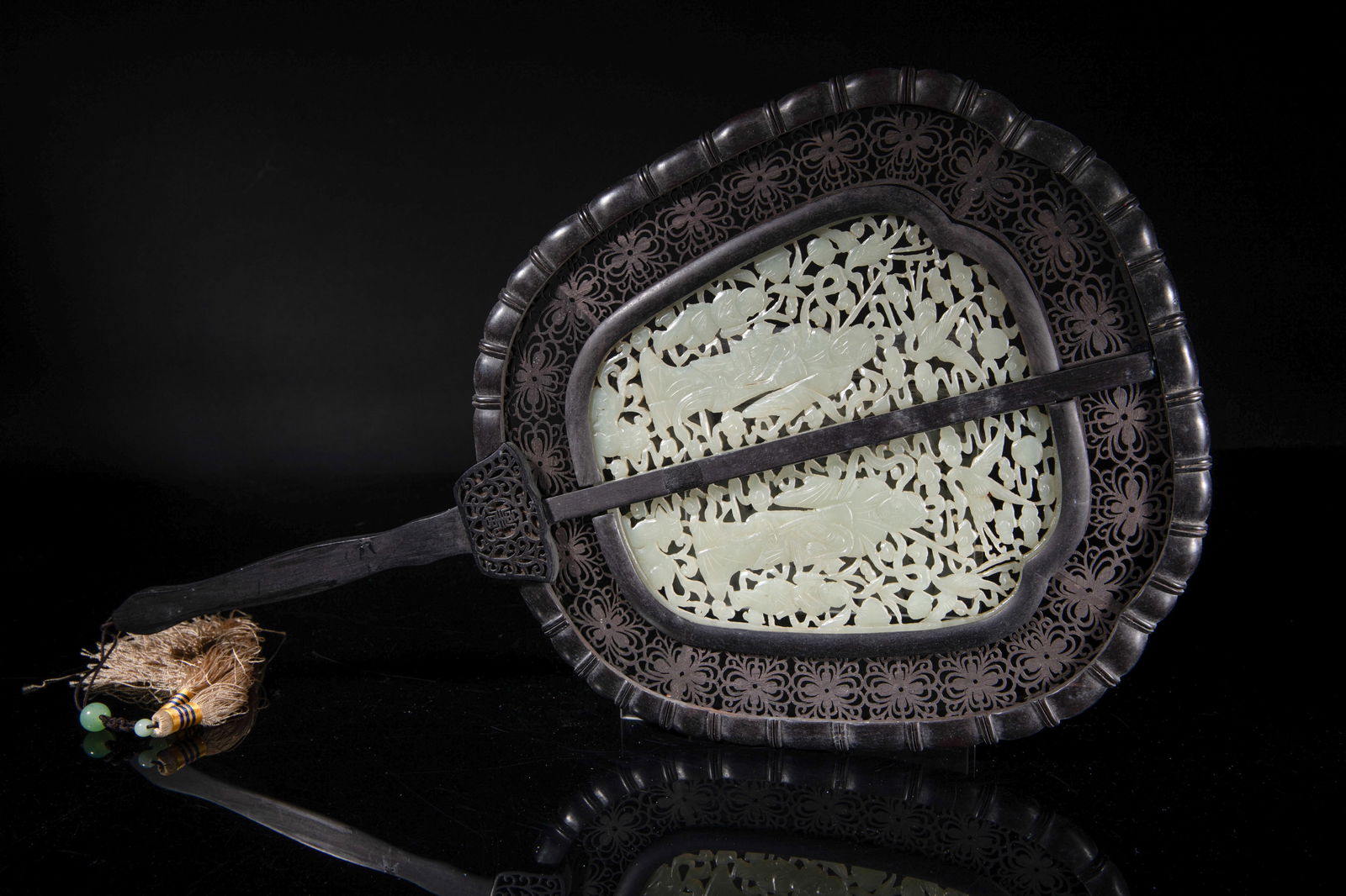 Rare Chinese Wood Fan Inlaid Jade (1 of 14)