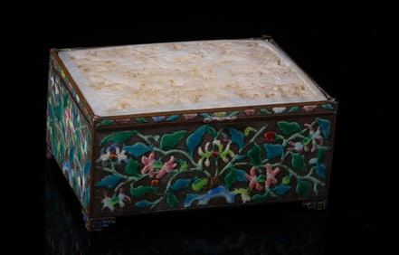 Chinese Enameled Box Inlaid Jade Plaque