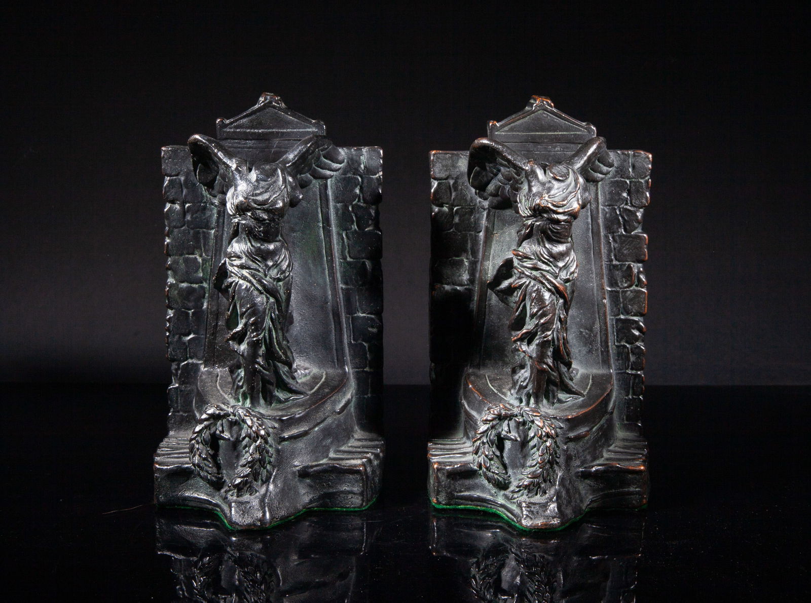 Two Early 1900s Bronze Sculptures Bookends: Two antique bronze bookends cast of headless figurine form. Approx. 9.5*5.1*4.6 inch (each). The Estate of the Huntington Beach, CA, 1999.