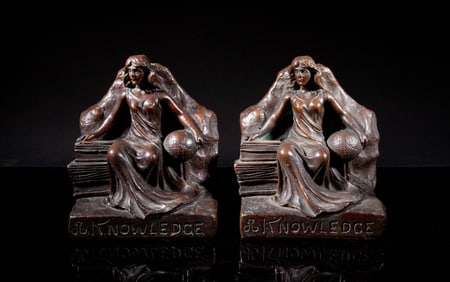 Antique Early 1900s Bronze Sculptures Bookends