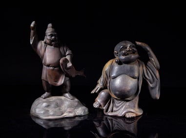 Two Japanese Meiji Bronze/ Metal Sculptures