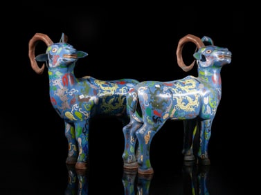 Two Large Chinese Cloisonne Sculptures Ram